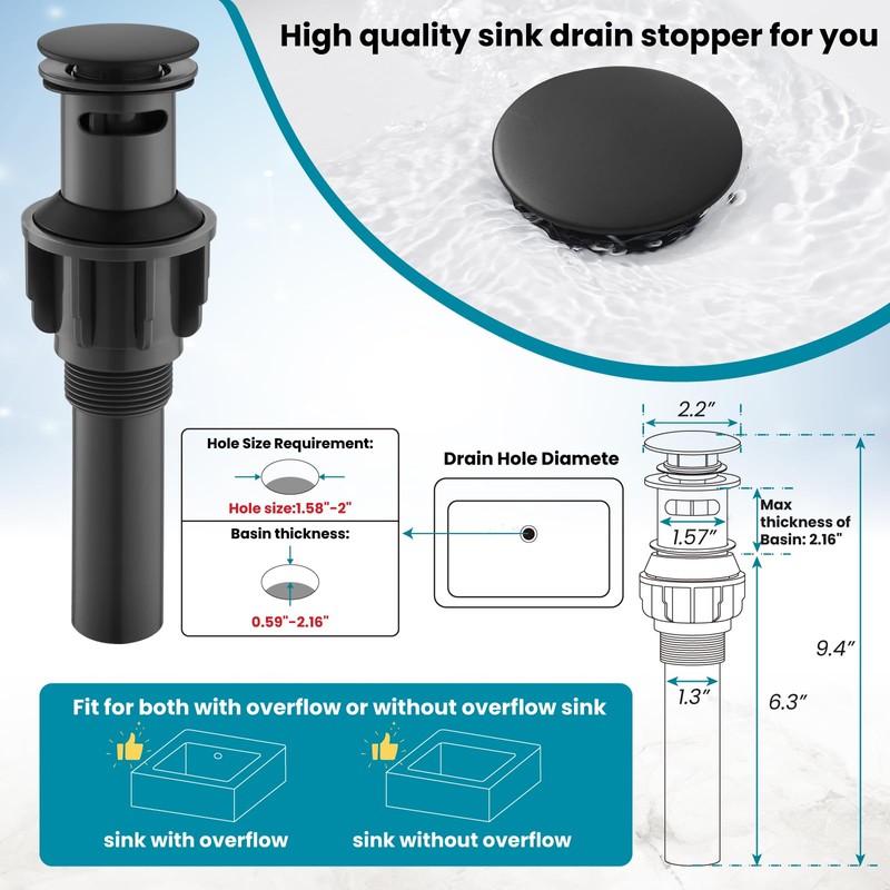 gotonovo 3 Hole Matte Black Bathroom Sink Faucet with Pop