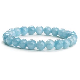 Natural Gemstones Purification Bracelets,8 mm Healing Crystal Healing Stone Bracelet,Stress Relief Anxiety Yoga Bracelet (Aquamarine)