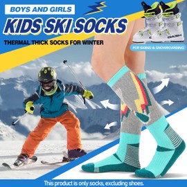 ANTSANG Kids Merino Wool Ski Socks for Girls Boys Teen Thermal Thick Warm Winter Hiking Knee High Stocking Stuffers Socks for Skiing Snowboarding(Orange/Green/Blue,4-7 Y)