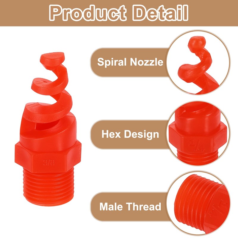 sourcing map 6Pcs Spiral Cone Nozzles, 3/8" Male PP Plastic