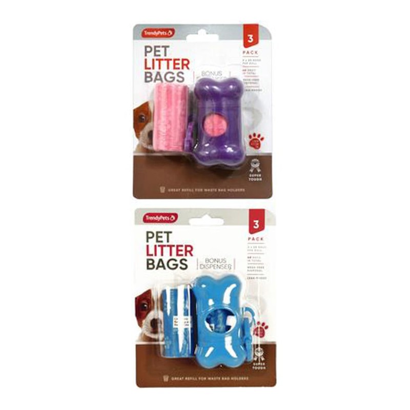 Trendy Pets Pet Cleanup Bags with Holder, Assorted (Pack of