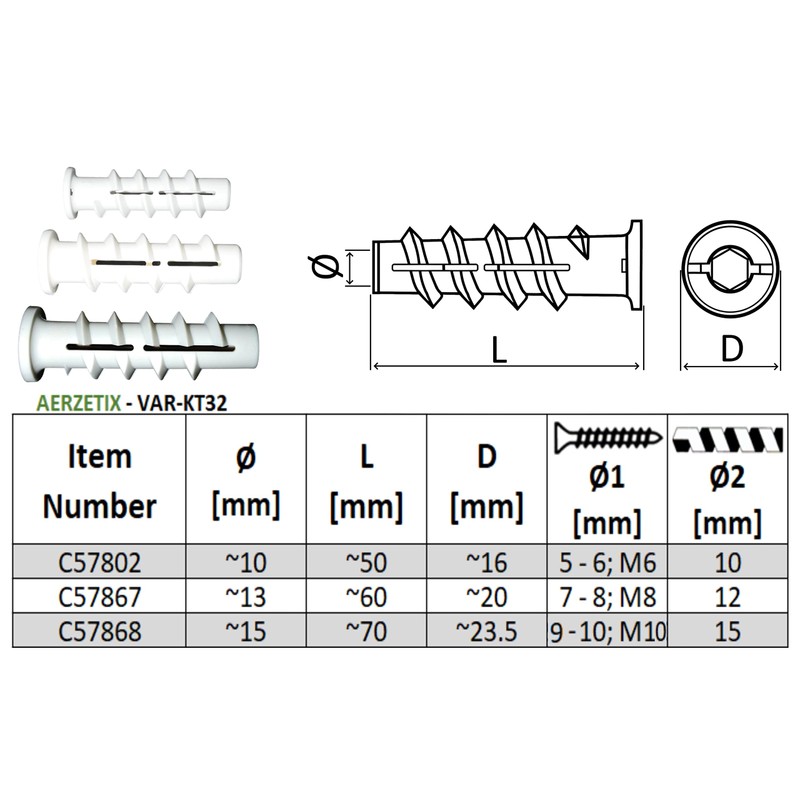 AERZETIX - C57867 - Set of 10 Dowels for Aerated