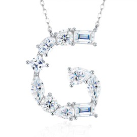Pass Diamond Tester Letter C Multi Cut VVS Moissanite Necklace 925 Silver Platinum Plated Elegant Fine Jewelry NecklaceColor: Silver, Length: 18inches, Design: G