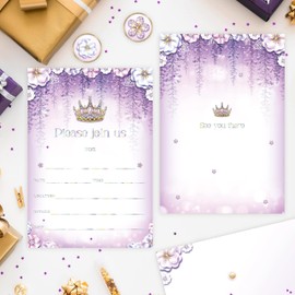 Cheerland Purple Invitations Birthday with Envelopes Stickers Floral Crown Princess Invites for Lavender Quinceanera Girls Bday Invite Cards Baby Shower Bridal Wedding Sweet 16 Party Supplies 12pcs
