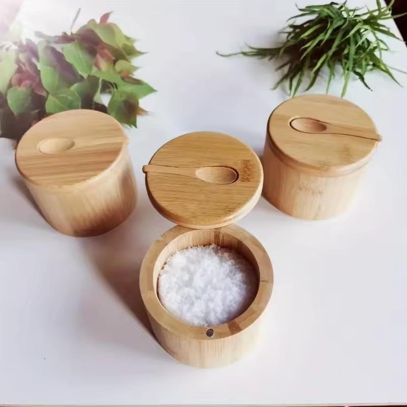 Wooden Seasoning Container for Salt and Spices – Lidded Condiment