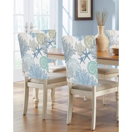Blue Teal Coral Chair Back Cover, Summer Beach Starfish Dining Chair Protector Covers, Ocean Nautical Coastal Chair Covers Removable Chair Slipcovers for Weeding Banquet Party 19"x18", 4 Pack