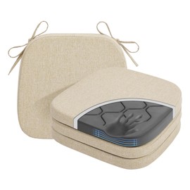 GOFORIT Dining Chairs Cushions, Memory Foam Kitchen Chair Pads with Ties and Washable Cover, Seat Cushions for Indoor Dining Room, 16.5'' x 16'', Set of 4,Beige