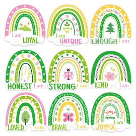 Yopyame 63pcs Hello Spring Boho Rainbow Motivational Cutouts Bulletin Board Decoration Set Springtime Boho Rainbow Positive Sayings Accents Cutouts Growth Mindset Inspirational Classroom Wall Decor