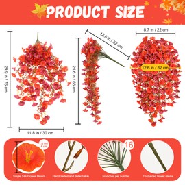 Alupssuc 1PCS Artificial Fake Hanging Fall Flowers Plants for Outdoor Decoration,UV Resistant Faux Silk Morning Glory for Autumn Decor Home Indoor Outside Gardens Porch Window Yard Wall, Brown Orange