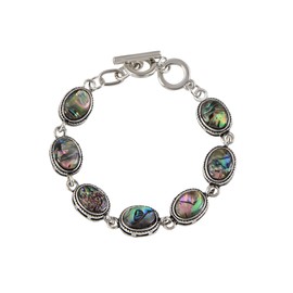 Alilang Natural Abalone Shell Bracelet Exquisite Retro Geometric Shape Silvery Tone Link Bracelet