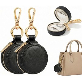 SOLAZO 2PCS Organizadores de Joyas de Viaje, Cajas Joyas Pequeñas Portátiles, Cuero PU, Formato Mini, Tamaño Compacto, para Bolsa, para Equipaje, Uso Diario, para Aretes, Anillos (Negro)