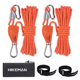 Hikeman Camping Rope with Ratchet Pulley,Quick Setup Outdoor Guy Lines Adjustable Tent Tie Downs Rope Hanger for Canopy,Kayak and Canoe,Grow Light (Orange)