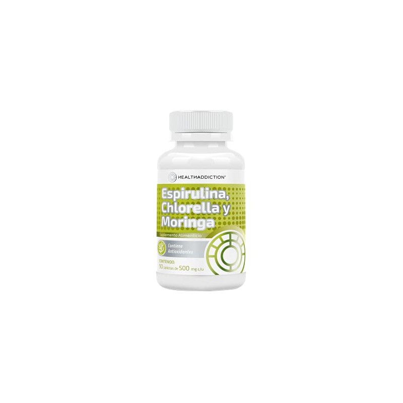 HEALTHADDICTION - Complejo de Espirulina, Chlorella y Moringa, Suplemento Alimenticio