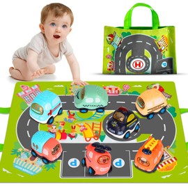 Toy Cars from 1 Year, 7-Piece Mini Children's Play Cars for Babies, Cartoon Truck Car Toy with Play Mat, Christmas Birthday Gift for Toddlers Aged 1 to 3 Years