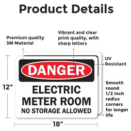 (2 Pack) Electric Meter Room No OSHA Danger Sign 18 Inch X 12 Inch Vinyl Label Decal Sticker Weather Resistant, UV Protected for Workplace, Business, and Construction Site, Made in the USA