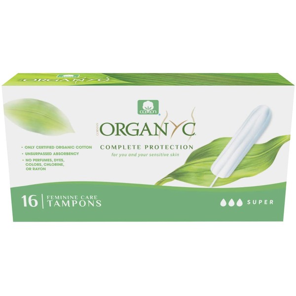 Organyc 100% Certified Organic Cotton Tampons, No Applicator, Super, 16 Count, White