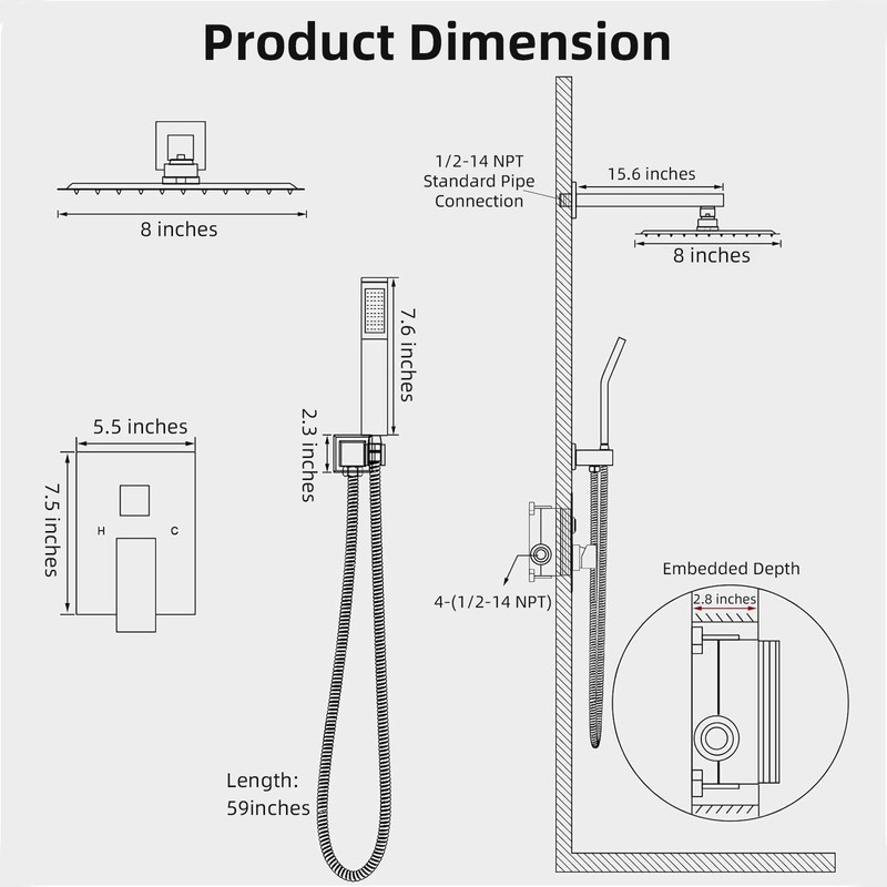 Shower Faucet Set With 8" Shower Head And Handheld Black