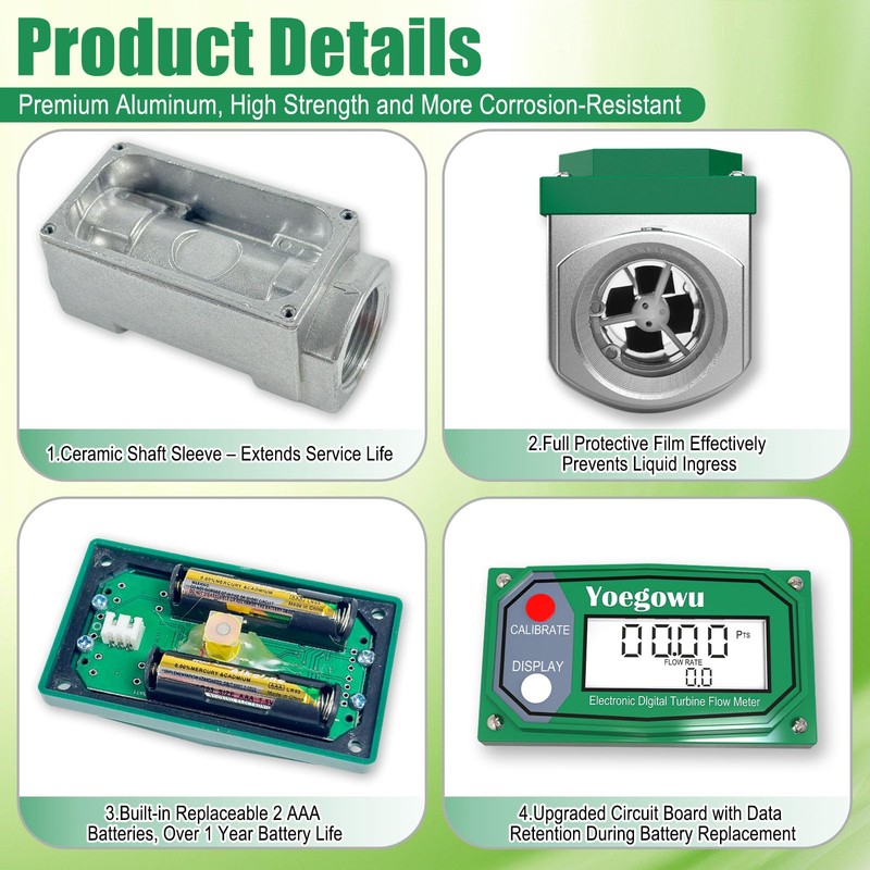 2" Digital Turbine Fuel Flow Meter, 15.8–132 GPM Inline NPT