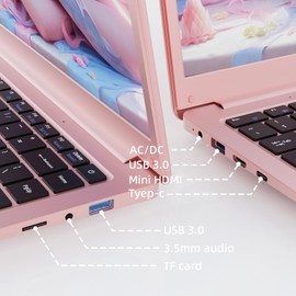 PONKLOIE Laptop Computer, 14" Winwods Laptops 8GB RAM DDR4 128GB SSD Storage, Pink Laptop Z141 Celeron N4000 Processors, HD Screen Display Windows 11 for School Students Business, Pink Laptop 2025