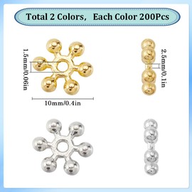 SOFPLATE 1 Box 400Pcs Snowflake Spacer Beads Silver Metal Spacer Bead Bulk Tibetan Alloy Gold 10mm Mini Flower Winter Christmas Snow Flake for Jewelry Making Bracelets Earrings DIY Crafts
