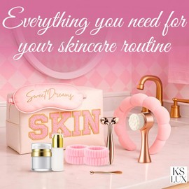 Preppy Skincare Set Pink Cute Kit for Women Teen Girls Girls Tools 10-12 Years Old Cool Gift Idea with Clean Aesthetic Color / 프레피 스킨케어 세트 여성 10대 소녀를 위한 핑크 귀여운 키트 소녀 도구 10-12세 용품 깔끔한 미적 감각을 갖춘 멋진 선물 아이디어 Color