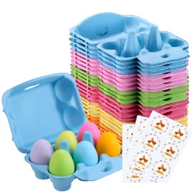 Half Dozen Egg Cartons 36 Pack, Colorful Blank Natural Pulp Egg Holder 6 Count for Chicken Eggs Reusable, Easter Color Storage Box for Holds Up to Six Container Basket Cardboard Paper, 36 Labels