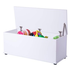 Basicwise Wooden Storage Organizing Toy Box, White