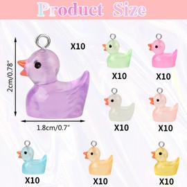 GOKEPO 80Pcs Luminous Duck Charms Glow in The Dark Pendants Mini Resin Duck Shape Pendant Animal UV Bead Solar Bead DIY Accessories for Jewelry Making Necklaces Bracelets Earrings Arts Supplies Crafts