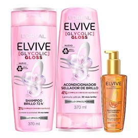 Kit LOréal Paris Elvive Óleo Extraordinario 100 ml  Elvive Acondicionador Glycolic Gloss, con Ácido Glicólico, 370 ml  Shampoo Glycolic Gloss, con... 