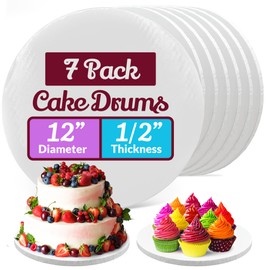 Reli. Cake Boards Drum 12 Inch (7 Pack) | White Cake Drums 12 Inch Round | Greaseproof Rounds | Smooth, Double Walled | Dessert (Half In. Thick)