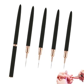 5 Piece Nail Brush Thin Nail Design Brush Professional Detail Nail Brush Set Extremely Fine Bristles for DIY Nail Art Salon and Home Use (Black)