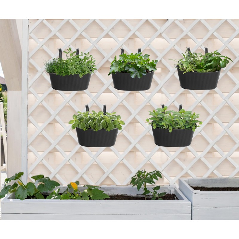 Mkono Metal Railing Planter Box 5 Pack Balcony Hanging Planter