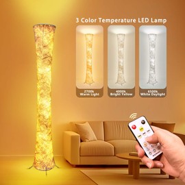 LED 3 Color Temperature Floor Lamp, 61'' Dimmable Round Standing Lamps with Foot Switch, APP & Remote Control, Timer Setting and Music Sync, Modern LED Corner Lamp for Bedroom Living Room