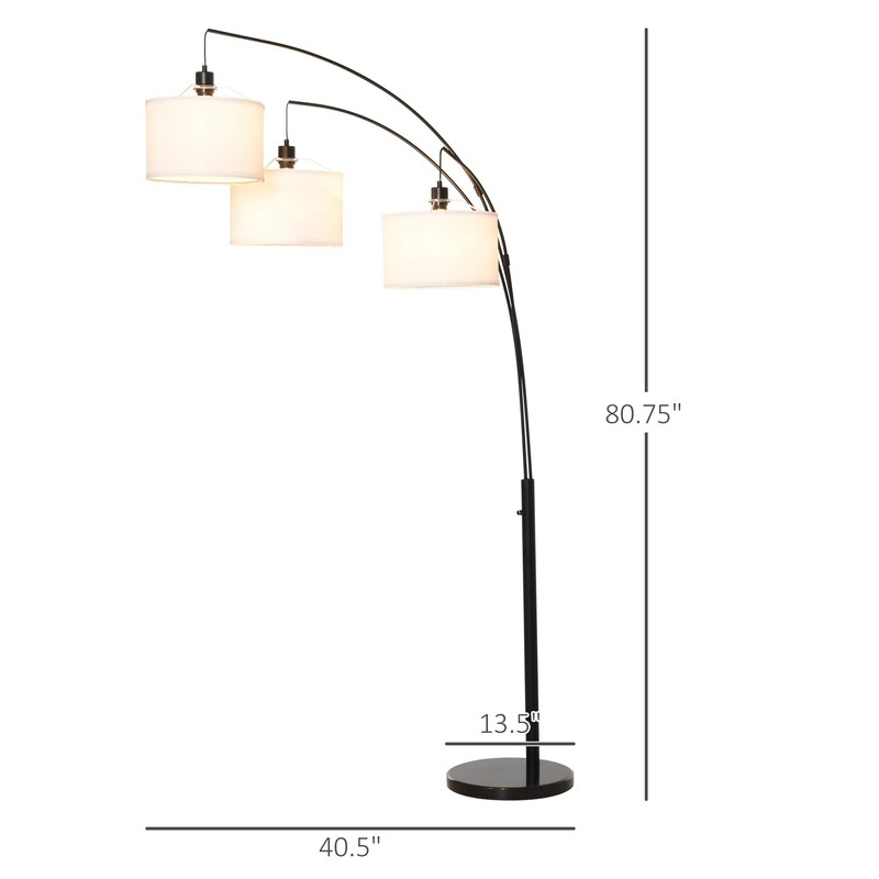 HOMCOM Arc Floor Lamp with 3 Hanging Drum Shape Lampshade,