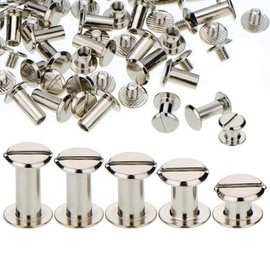 100 Sets Chicago Screws Binding Screw Leather Screw Nail Rivet Button Solid Belt Tack,for DIY Leather Decoration Bookbinding - Silver M5x1/4, 3/8, 1/2, 9/16,11/16 Inches
