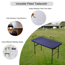 Viiamacki Rectangle Spandex 5 FT Fitted Tablecloth, Elastic Folding Picnic Table Cloth, Stretchy Patio Table Cover, Wipeable Tablecloths for Party Camping Outdoor Banquet 30X60 Inches Navy Blue