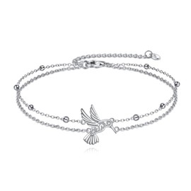 POPLYKE Animal Anklet 925 Sterling Silver Hummingbird Filigree Anklet Adjustable Cute Bird Fashion Jewelry Anniversary Birthday Gifts for Women