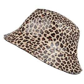 Toutacoo, Rain Hat, Floppy Hat, Wide Brimmed Hat, Women's Waxed Mat, Reversible, Waterproof, Leopard Print or Plain, light brown