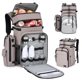 Hanke Backpack Cooler, 40 Cans Soft Leak Proof Picnic Backpack, Portable 2 Insulated Compartments Cooler Backpack Water Resistant for Lunch Beach Travel Camping Picnic Hiking,Grey