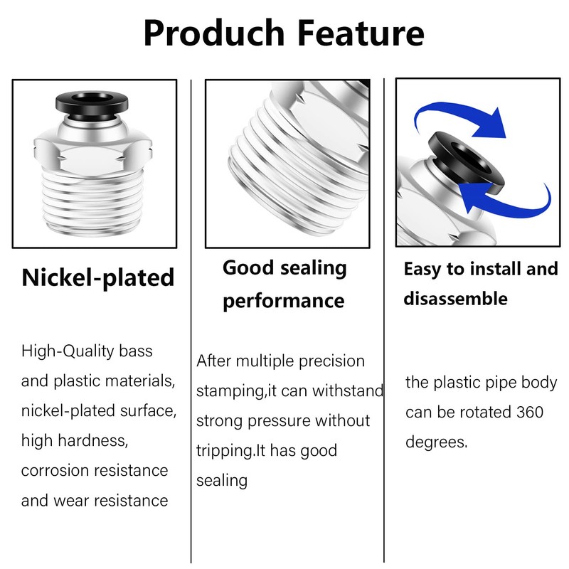 CEKER Push to Connect Air Fittings Male Straight PC 1/2"