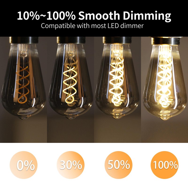 Decoaui E26 ST64 Vintage Edison Light Bulbs, Smoky Grey Coated