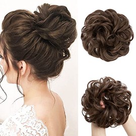 JJstar Haarteil Mit Gummiband, Groß Dutt Haarteil Gelockt Haargummi Mit Haaren Hochsteckfrisuren Haarverlängerung Messy Bun Haarteile für Damen Mädchen Pferdeschwanz (Mittelbraun)