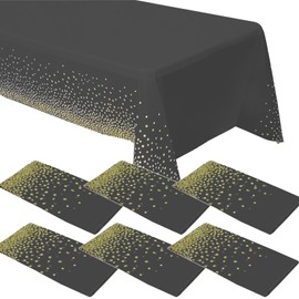6 Pack Black Tablecloth 54" X 108" Rectangular Table Cover Gold Dot Table Covers Table Cloths Waterproof Party Tablecloths for Indoor or Outdoor Events, Birthdays, Wedding, Christmas, (137*274 cm)