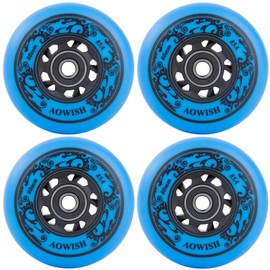AOWISH 4-Pack Inline Skate Wheels Outdoor Asphalt Formula 85A Hockey Roller Blades Replacement Wheel with Bearings ABEC-9 and Floating Spacers (Blue, 72mm)