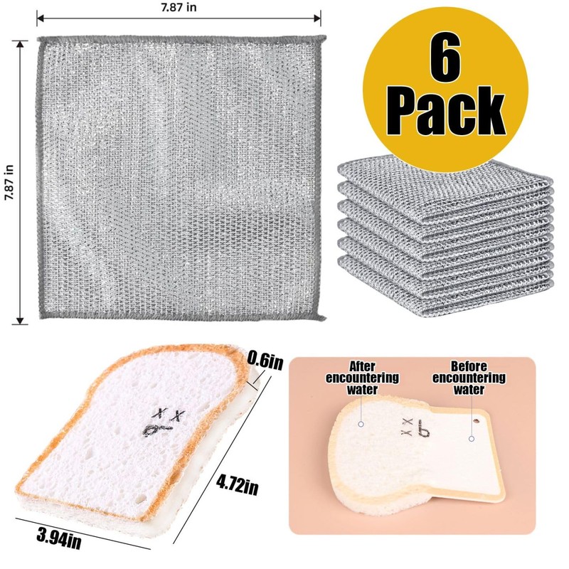 Non Scratch Wire Dishcloth 6 Pack with 1pcs Kitchen Sponges