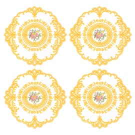 sourcing map 4Pcs Retro Lace Placemats, French Crochet Doilies Round Embroidered Hollow Cup Vase Table Mat for Dining Table Kitchen Party 11.02x11.02inch, Yellow