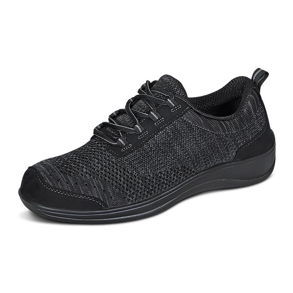 Orthofeet Women's Orthopedic Black Knit Palma Casual Shoes, Size 8.5 Wide