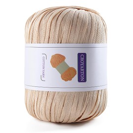 Raffia Yarn for Crochet, Soft Cotton Yarn for Crocheting Summer Beach Bag/Hat, 114 Yards/1.76 Ounce Ribbon Paper Yarn for Beginners DIY Hand Knitting Handbag(Beige)