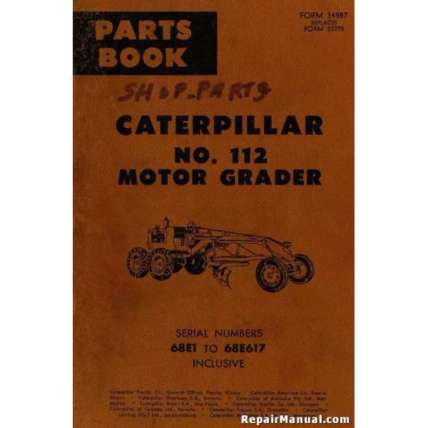 Caterpillar 112 Motor Grader Parts Manual