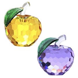 PLEAVIT Apple Crystal Figurine Interior Object Feng Shui Entrance Money Luck Suncatcher Glass, Yellow & Purple, 2.0 inches (5 cm)